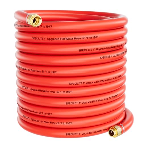 SPECILITE 1" x 100FT Hot/Cold Rubber Garden Water Hose, -50℉-190℉, Red - color: 1"ID Red, size: 100ft