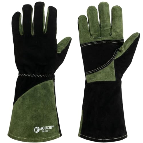 Welding Gloves for Men, Fireproof and Heat Resistant Green-XL - color: Black-green, size: X-Large
