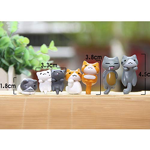Miniature Lucky Cat DIY Figurines, Pack of 6 Mini Fairy Garden Hanging Cat Figure Micro Landscape Home Garden Decor Plant Pots Bonsai Craft Decor Cake Topper