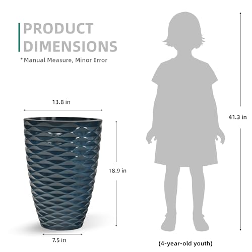19" Resin Tall Outdoor Planters for Plants Set of 2, Costal Wavy Pot - color: 19"h-navy Blue Wavy