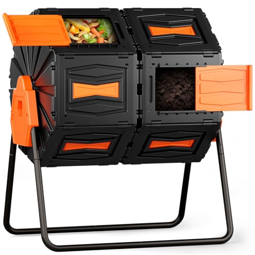 Marcytop Compost Tumbler, Easy Assemble & Efficient Outdoor Compost Bin, 45 Gallon/170 Liter Large Dual Chamber Rotating Composter for Garden, Kitchen, and Yard Waste, Orange Door - color: Orange