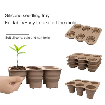 Seed Starter Trays, 2 Pack 6 Cells Seed Starter Kit, Silicone Plant Germination Trays Gardening Starter Kit, Reusable Seed Starter Tray for Plant Germination, Seeds Growing - color: 2 Pack 6 Cells