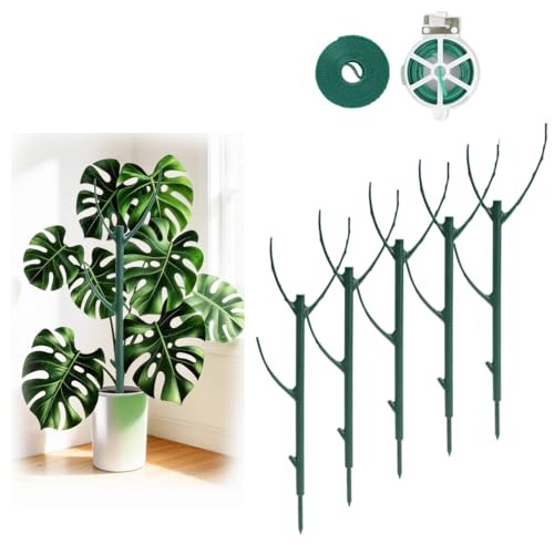 5 Pack Stackable Plant Support Stakes, 38inch Climbing Plant Sticks Structures for Monstera with Garden Ties, Durable Alternative to Moss Pole for Indoor Outdoor Plants - size: 5 Pack