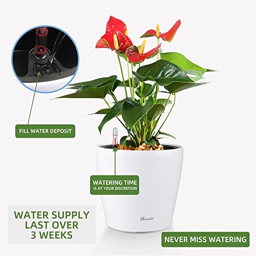 Dexceder 11x10 Self Watering Planter (White High Gloss) - color: Ceramic White, size: 11x10