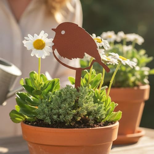 Chickadee Metal Garden Plant Stake for Flower Pots