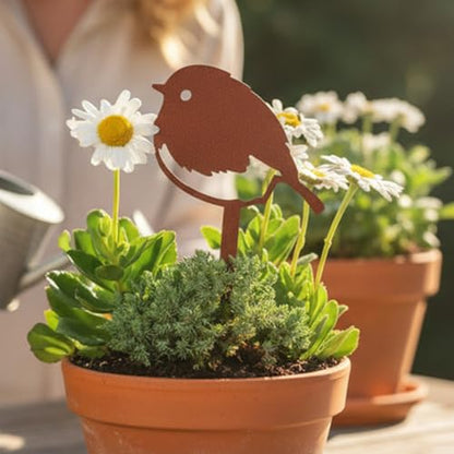 Chickadee Metal Garden Plant Stake for Flower Pots