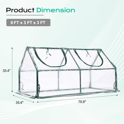 BPS 6x3x3 FT Mini Greenhouse with Roll-Up Zipper Windows, Transparent PVC - color: Transparent, size: 6x3x3 FT