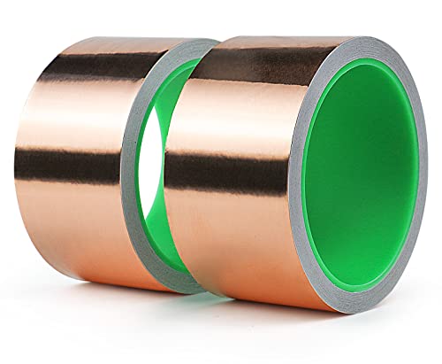 BOMEI PACK Copper Tape 2 Pack 1.97mil x 2inch x 33ft with Conductive Adhesive for Guitars and Shielding, Slugs,Stained Glass, Electrical Repairs, Grounding