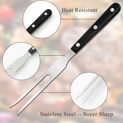 Ponpon 2Pcs Meat Forks Stainless Steel Carving Fork with Wooden Handle Barbecue Fork for Cooking Kitchen (2)