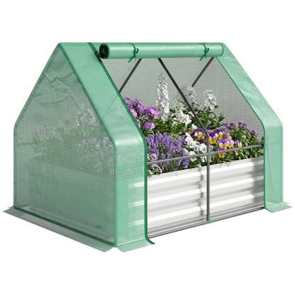 Outsunny 4 x 3ft Metal Planter Box with Mini Greenhouse, Green/Gray - color: Green and Gray