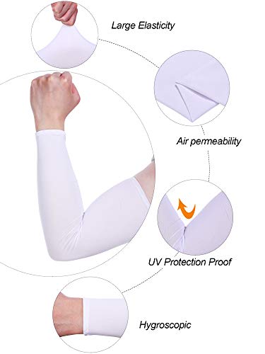 Mudder 9 Pairs UV Protection Arm Sleeves Cooling Ice Silk Sun Sleeves - color: White