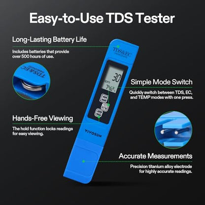 VIVOSUN Digital pH Meter TDS EC Meter for Water 0.01 Accuracy Hydroponics - color: Yellow+Blue