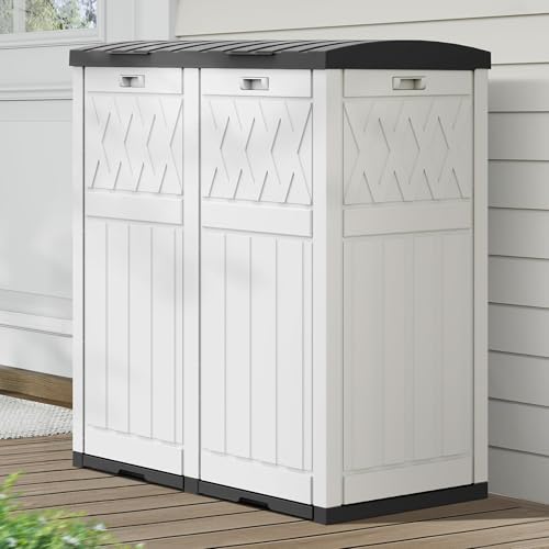 DWVO 66 Gallon Double-Bin Outdoor Trash Can - color: Grayish-White, size: 66 Gallon