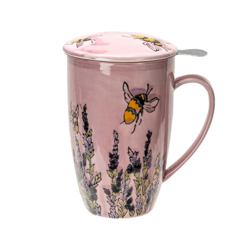 Tea Mug With Lid and Stainless Steel Infuser For Loose Leaf Tea Bag,15oz Tea Cup Porcelain, Hot Beverage Everyday Use Home Office, Gift Boxed (Spring Bee) - style: Spring Bee