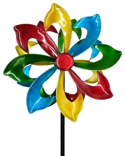 Colorful Metal Wind Spinner, 13" Garden Spinner with Stake