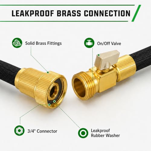 Black Non Expandable Garden Hose 50ft with 10 Function Nozzle, Lightweight 50 ft Water Hose for Yard, Lawn, Camping - color: Blcak, size: 50FT