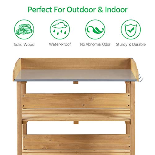 Yaheetech Potting Bench Outdoor Console Table w/3-Tier Storage,Natural Wood - color: Natural Wood