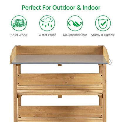 Yaheetech Potting Bench Outdoor Console Table w/3-Tier Storage,Natural Wood - color: Natural Wood