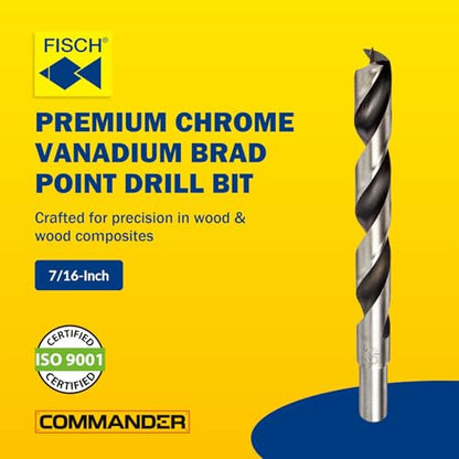 Chrome-Vanadium Brad Point - Ground Wood Drill Bit Woodworking - 7/16 Inch - size: 7/16 in