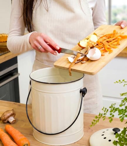 Plexon Kitchen Compost Bin Indoor with Lid, Off-White 1.5 Gall - color: Off-white
