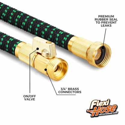 Flexi Hose with 8 Function Nozzle, 150FT - Lightweight Expandable Garden Hose, No-Kink Flexibility, 3/4 Inch Solid Brass Fittings and Double Latex Core - Black and Green - size: 150ft