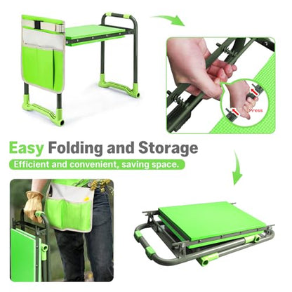 Garden Kneeler and Seat Heavy Duty, Foldable Gardening Stool Bench - color: Green