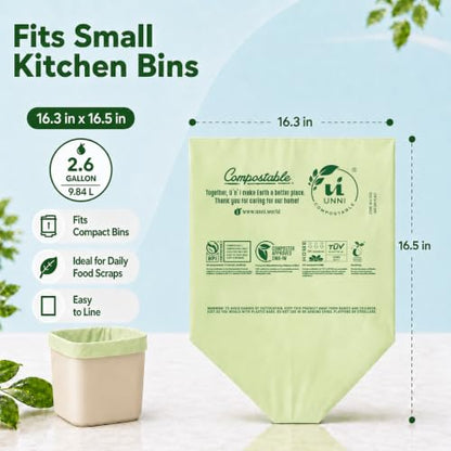 UNNI 2.6 Gallon Compostable Bags, 600 Count, 10 Liter, Extra Thick 0.71 Mil - size: 600 Count (Pack of 1), style: 2.6 Gallon