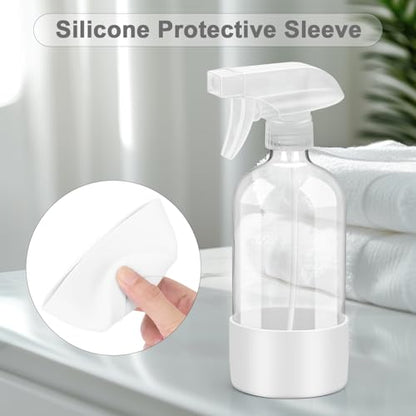 Glass Spray Bottles - 2 Pack 16 oz Clear Spray Bottles with Silicone Sleeve - color: White