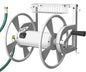 Artigarden Outdoor Wall Mounted Hose Reel with Hook, Garden Heavy-Duty Water Hose Holder Winder with 3.9 ft Leader Hose, Brass Fitting and Storage Basket for Yard, Holds 125 Ft of 5/8-Inch Hose, White - color: White