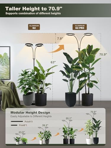 GLOWRIUM Tall Plant Grow Light for Indoor Plants, Full Spectrum Plant Light - color: Black (Dual Heads)