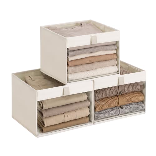 StorageWorks Fabric Storage Bins with Clear Window, Beige, 3-Pack - color: Beige (Cottlyn Fabric), size: 12 ¾" L x 12 ¾" W x 9" H