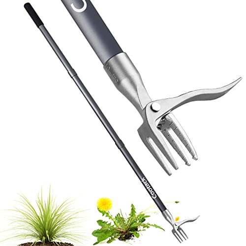 52'' Weed Puller with Long Handle Stand-up Hand Weeder Manual Weeding Tool with Stainless Steel Claw for Garden/Yard/Lawn, Weed Remove Without Bending or Kneeling