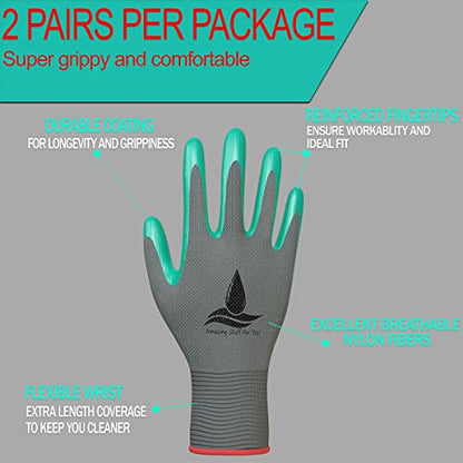Garden Gloves Women and Men 2 pairs, Super Grippy Texture for Gardening and Work Activities - S,M,L Sizes (Medium) - size: Medium (2 Pair)