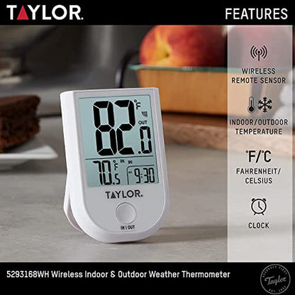 Taylor in/Out Wireless Thermometer with Remote Sensor and Clock