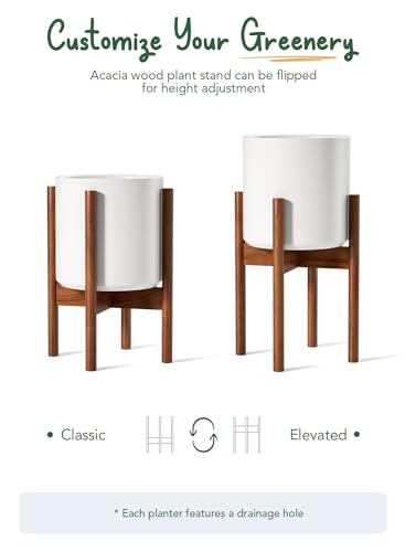 LE TAUCI Indoor Planter with Stand, 10 + 8 Inch, Set of 2, White