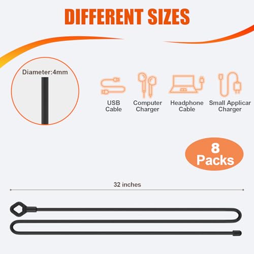 HOMEE 8Pcs Reusable Silicone Cable Twist Ties with Holes 32 inch, Black - color: Black, size: 32" - 8 PCS