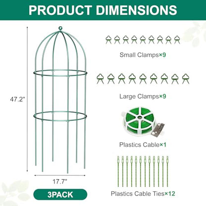 DoCred 3 Pack Peony Cage, 17.7" x 47.2" Metal Plant Support Garden Trellis - color: Deep Green, size: 47.2"H x 17.7"W/3PC