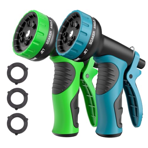 Besiter Garden Hose Nozzle with 10 Spray Patterns : 2 Pack High Pressure Water Sprayer for Car Washing, Pet Bathing & Lawn Care with Lock Feature & Comfort Grip – Fits All 3/4" Standard Hoses Thread - color: Greenblue