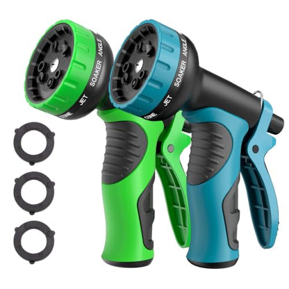 Besiter Garden Hose Nozzle with 10 Spray Patterns : 2 Pack High Pressure Water Sprayer for Car Washing, Pet Bathing & Lawn Care with Lock Feature & Comfort Grip – Fits All 3/4" Standard Hoses Thread - color: Greenblue