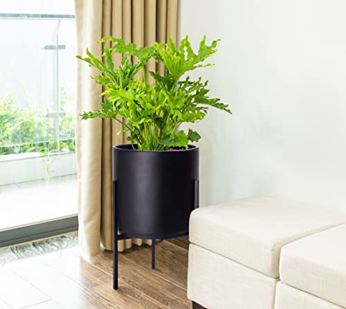D'vine Dev Cylinder Planter Pot with Metal Stand, Black, 10 in, 96-T-B-2 - color: Black, size: Medium 10 Inch