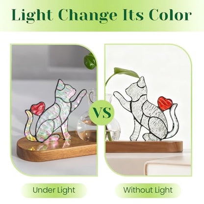 Hewory Handmade Cat Planter: Iridescent Stained Glass Propagation Stations - color: Iridescent