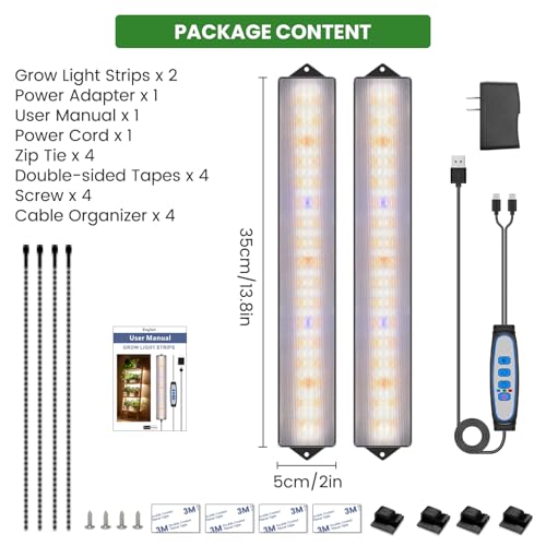 Wolezek 14in Grow Light Strip for Indoor Plants, Full Spectrum - size: 2 Pack