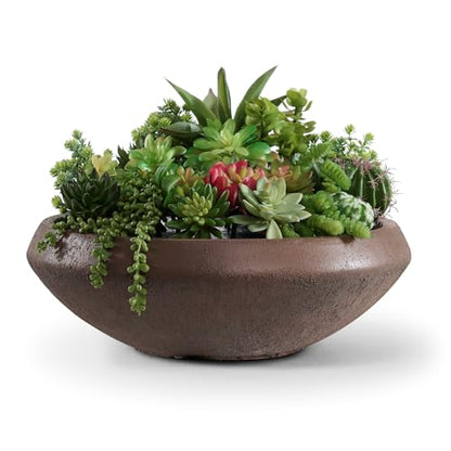 19"Dia x 6.3"H Weathered Concrete Lotus Bowl Planter, Large Succulent Pot - color: Rust, size: Medium