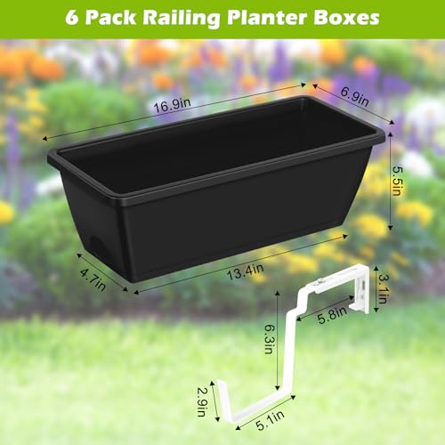 Railing Planter Boxes 6 Pack Window Boxes Planters with Adjustable Brackets