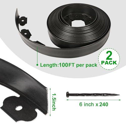 1.5 Inch x 200FT Garden Edging Border,Landscaping with 240pcs Spikes - size: 1.5IN x 200FT