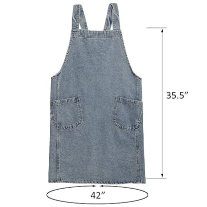 Denim Bib Apron for Women Men, Unisex Cross Back Aprons with Large Pockets - color: Style B - Light Blue