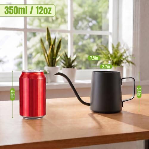 Doseno Black Watering Can, 12oz Stainless Steel, Long Spout and Handle - size: 350ml/12oz-Black