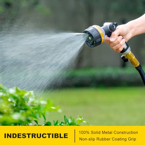 FANHAO Metal Thumb Control Garden Hose Nozzle Heavy Duty, 10 Spray Patterns - color: Yellow
