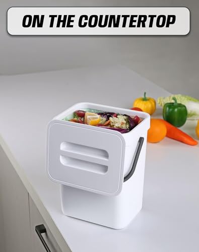 1.3 Gal Compost Bin, Hanging Small Trash Can with Lid, 5L/White - color: WHITE, size: 5 L / 1.3 Gal - Lid