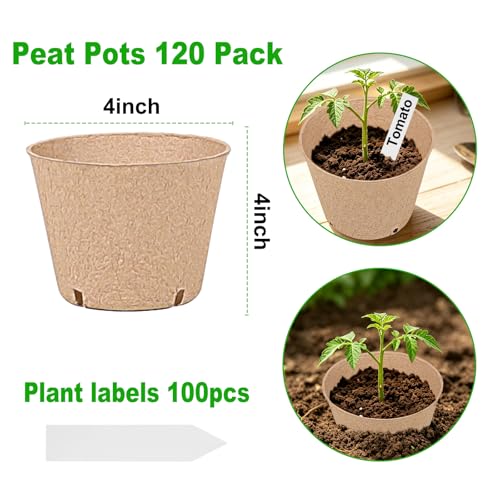 JNYONG 120 Packs 4 Inch Peat Pots，Garden Germination Nursery Pots